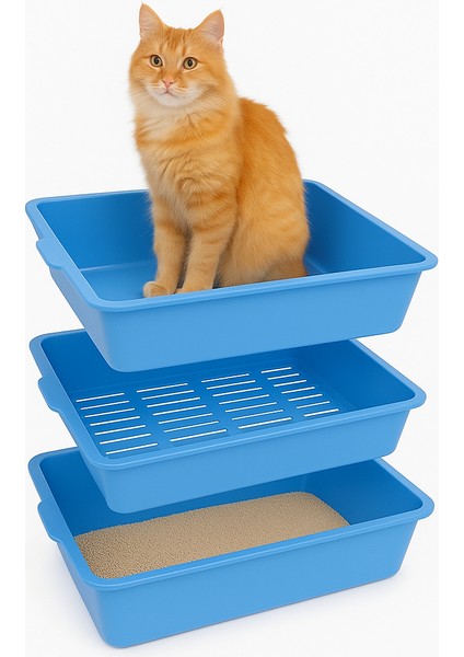 3 Katlı Elekli Kedi Tuvaleti - Kolay Temizlenebilir Kum Kabı fiyatları