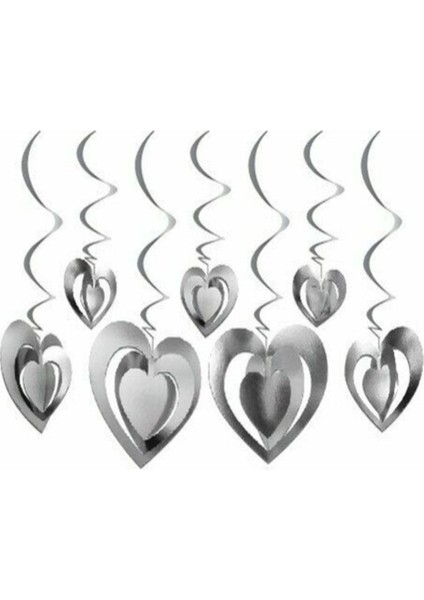 Gri 3D Kalp Tavan Süsü, Sevgililer Günü Dekorasyonu, 10'lu Set
