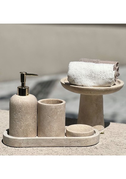 Beyaz Mermer 4'lü Banyo Seti, Şık ve Modern Dekorasyon Için Ideal.
