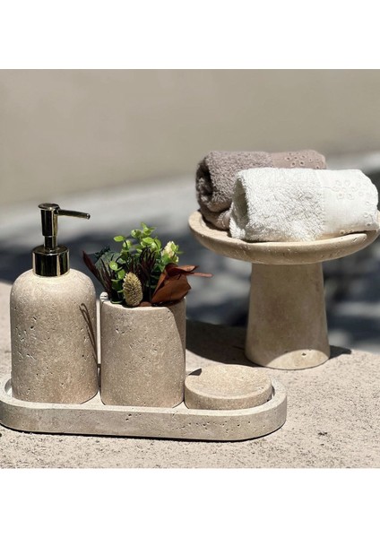 Beyaz Mermer 4'lü Banyo Seti, Şık ve Modern Dekorasyon Için Ideal. fiyatları