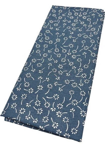 120X50 cm Pamuklu Astarlık Kumaş Mavi Çıtır Çiçek Desen