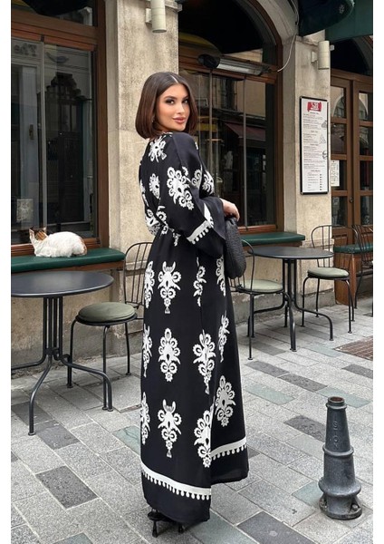 Yırtmaç Detaylı Yarasa Kol Kruvaze Yaka Uzun Yazlık Elbise indirimleri