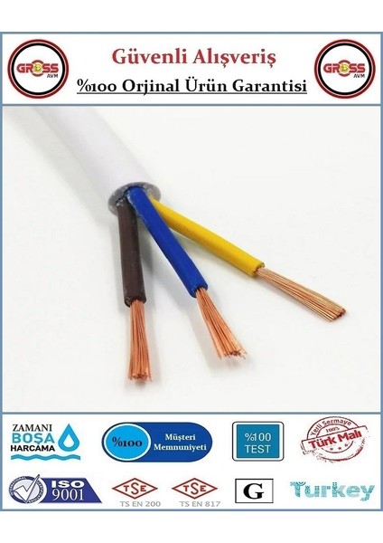 3x1.5 Ttr Elektrik Kablosu - Uzatma Ara Kablo - 2 Metre