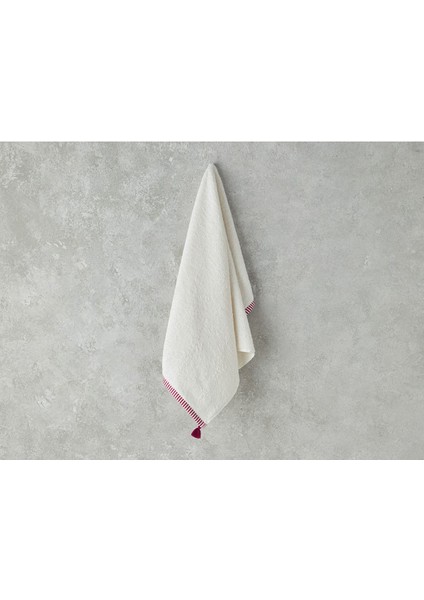 Renkli Çizgili Pamuk Yüz Havlusu Ekru-Fuşya, Yumuşak ve Şık Tasarım