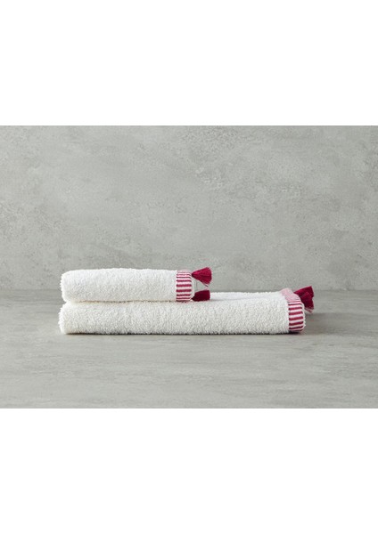 Renkli Çizgili Pamuk Yüz Havlusu Ekru-Fuşya, Yumuşak ve Şık Tasarım modelleri