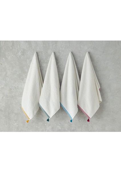 Renkli Çizgili Pamuk Yüz Havlusu Ekru-Fuşya, Yumuşak ve Şık Tasarım fırsatları