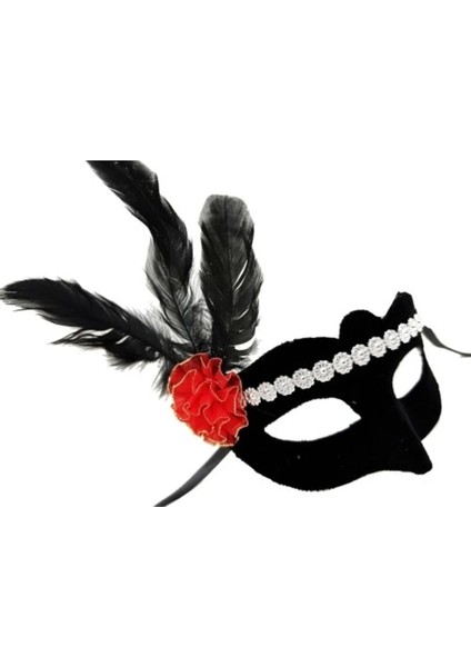 Kırmızı Gül Detaylı Renkli Dantelli Şık Parti Maskesi fiyatları
