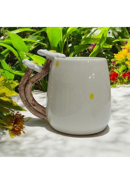 El Yapımı Beyaz Papatya Özel Tasarım Seramik Kahve Kupa Mug Bardak 400 ml fiyatları