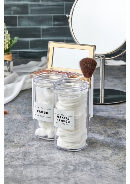 2'li Akrilik Makyaj Pamuğu ve Pamuk, 250ML, Beyaz, Temizlik Seti