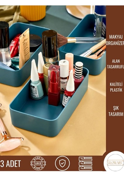 Turkuaz Makyaj Düzenleyici Kutu - Şık ve Pratik Organizasyon Çözümü 25X15X10 cm 3'lü Set fiyatları