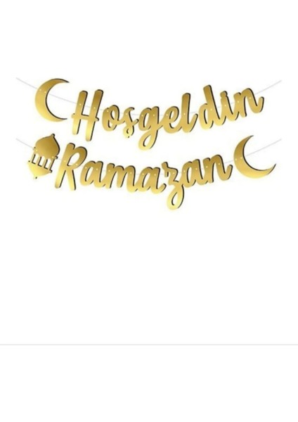 Hoşgeldin Ramazan Kaligrafi Banner Yazısı, Süsleri, Altın Renkli Dekorasyon