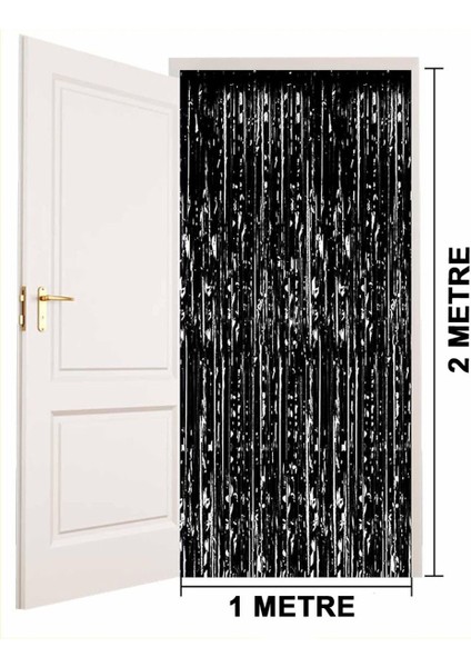 Siyah Metalize Parlak Saçaklı Arka Fon Perde 1X2M, Şık ve Dekorasyon Unsuru fırsatları