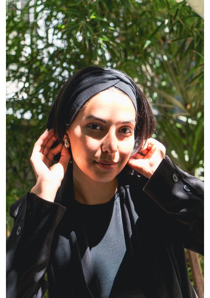 Siyah Çapraz Şık Bandana, Pamuklu, Saç Bandanası, Saç Bandı Kadın Geniş Bandana Chic Buff fırsatları