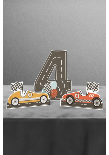 Retro Araba Temalı Fast Four 4 Yaş Doğum Günü Parti Seti - Arabalı Doğum Günü Konsepti - Mini modelleri
