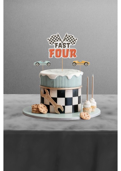 Retro Araba Temalı Fast Four 4 Yaş Doğum Günü Parti Seti - Arabalı Doğum Günü Konsepti - Mini fırsatları