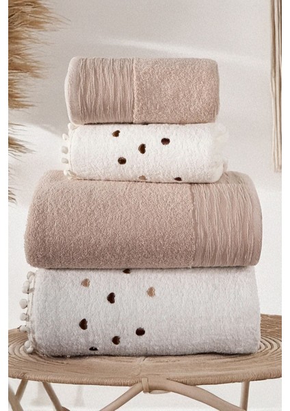 4'lü Kalpli Ponponlu Banyo ve Saç Havlusu Seti, Yumuşak, Hızlı Kuruyan ve Dayanıklı