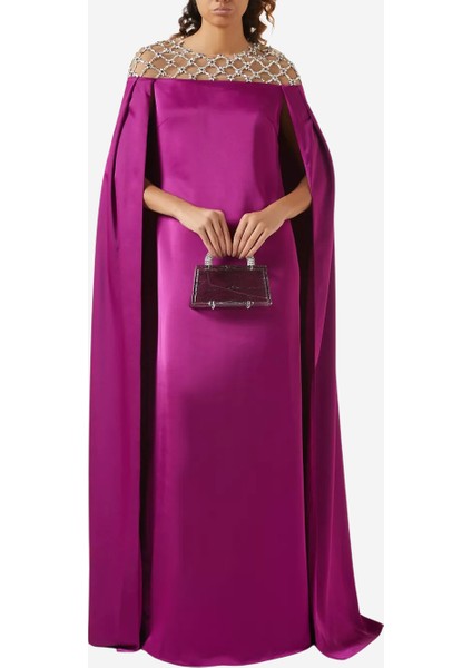 Meliora Mor Saten Cape Detaylı Işıltılı Abiye Elbise fiyatları