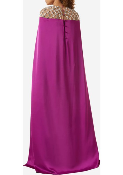 Meliora Mor Saten Cape Detaylı Işıltılı Abiye Elbise modelleri