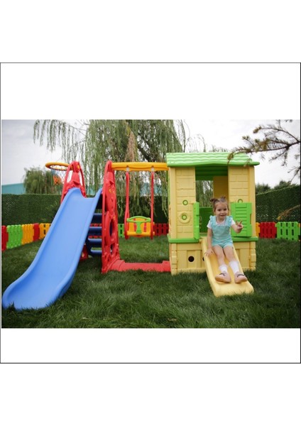 Çocuk Oyun Evi Iki Kapılı Çocuk Büyük Kaydırak Salıncak Büyük Set Çocuk Aktivite Evcilik Çocuk Parkı