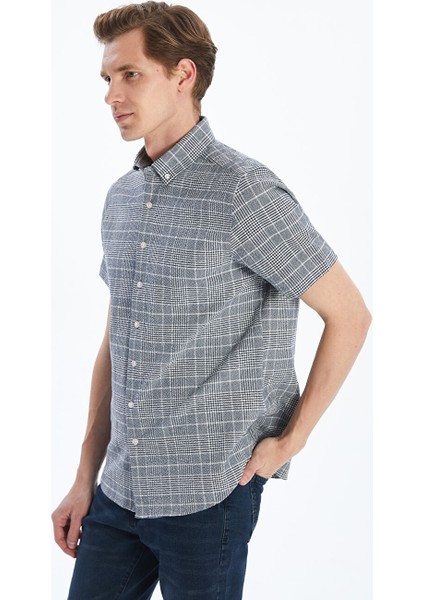 Yeni Sezon Regular Fit Kisa Kollu Ekose Poplin Erkek Gomlek - S5KS94Z8