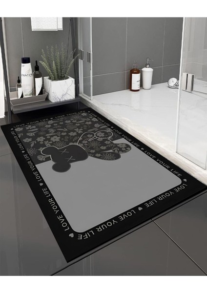 Çok Renkli Desenli Su Emici Banyo Paspası ve Klozet Halısı