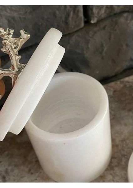 3'lü Beyaz Mermer Doğal Taş Sabunluk ve Makyaj Pamukluğu Seti indirimleri