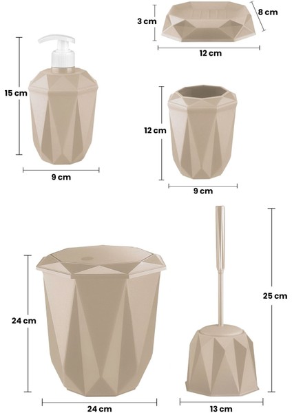Kahverengi 5 Parça Banyo Seti, Dekoratif Fırçalık, Sabunluk, Çöp Kovası, Fırça Seti fırsatları