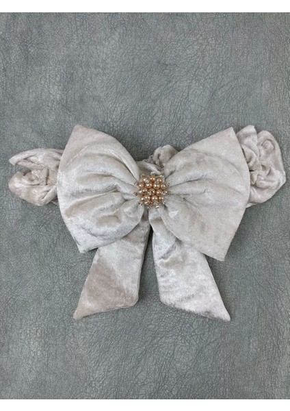 Yenidoğan Saray Kadife Taç Nakışlı Inci Fiyonklu Çift Dantel Duvak Trilüks Kundak Bebek Battaniyesi Vizon- Ekru indirimleri