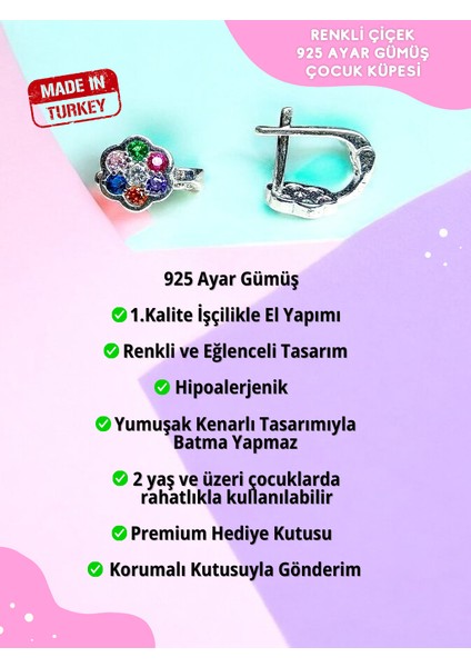 Taşlı Çiçek Motifli 925 Ayar Gümüş Kız Çocuk Küpesi fiyatları