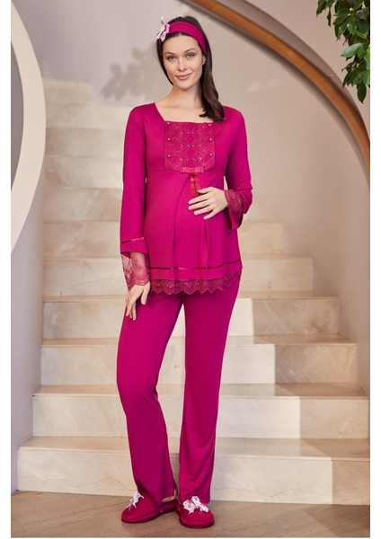 By Mecit 1820 Fuşya Lohusa Pijama Takımı