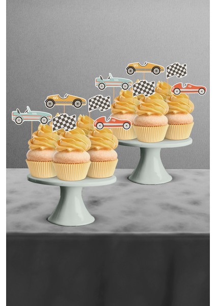 Retro Araba Temalı 12’li Cupcake Süsü (Arabalı Doğum Günü Konsepti - Doğum Günü Süsü) fiyatları