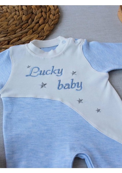 0-3 3-6 Ay Lucky Baby Nakışlı Es Çizgi Boy Şapkalı Erkek Bebek Tulumu Mavi fiyatları