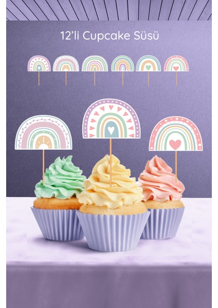 Boho Baby Girl Gökkuşağı 12’li Cupcake Süsü