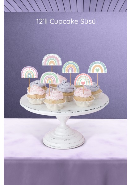 Boho Baby Girl Gökkuşağı 12’li Cupcake Süsü fiyatları