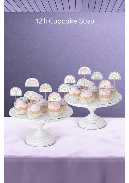 Boho Baby Girl Gökkuşağı 12’li Cupcake Süsü modelleri