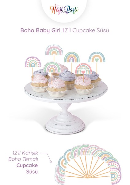 Boho Baby Girl Gökkuşağı 12’li Cupcake Süsü fırsatları