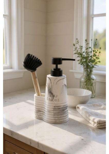 Beyaz Mermer Görünümlü Tezgah Üstü Sıvı Sabunluk