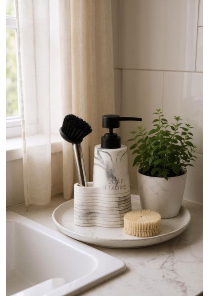 Beyaz Mermer Görünümlü Tezgah Üstü Sıvı Sabunluk modelleri