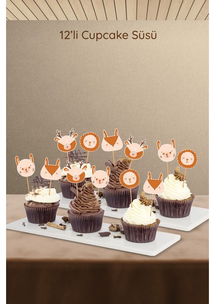 Boho Baby Natural Sevimli Hayvan Figürlü 12’li Cupcake Süsü fiyatları