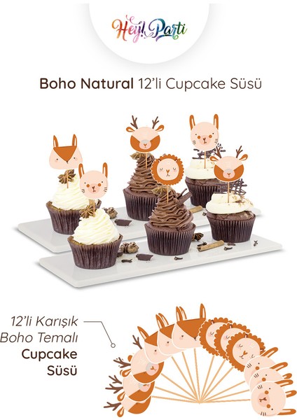 Boho Baby Natural Sevimli Hayvan Figürlü 12’li Cupcake Süsü fırsatları