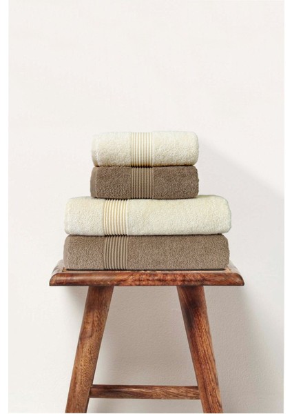 4'lü Pamuk Banyo Havlusu Seti, 50X90/70X140, Krem Kahverengi, Çeyizlik, Yüksek Kalite modelleri