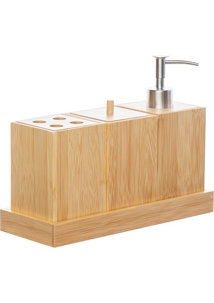 3'lü Bambu Banyo Seti, Standlı, Kahverengi, Şık ve Doğal Tasarım modelleri