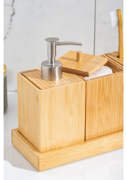 3'lü Bambu Banyo Seti, Standlı, Kahverengi, Şık ve Doğal Tasarım fırsatları