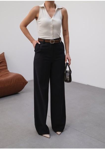 Keten Kemerli̇ ve Dökümlü Palazzo Pantolon (Kemer Dahi̇l) modelleri