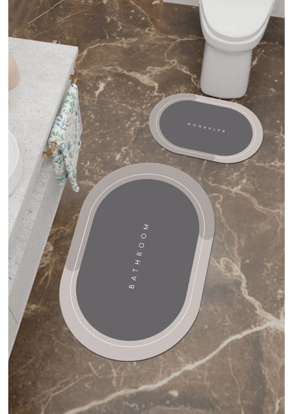 Şık Desenli Eko Banyo Paspası, Kaymaz Taban, Makinada Yıkanabilir, 2'li Set
