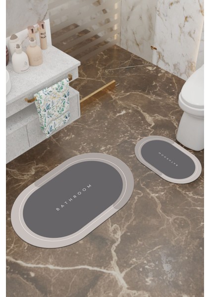 Şık Desenli Eko Banyo Paspası, Kaymaz Taban, Makinada Yıkanabilir, 2'li Set fiyatları