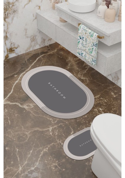 Şık Desenli Eko Banyo Paspası, Kaymaz Taban, Makinada Yıkanabilir, 2'li Set modelleri