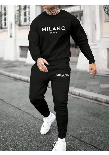 Milano Baskılı Erkek Eşofman Takımı - Alt Üst Takım - Rahat Kumaş - Caglisa