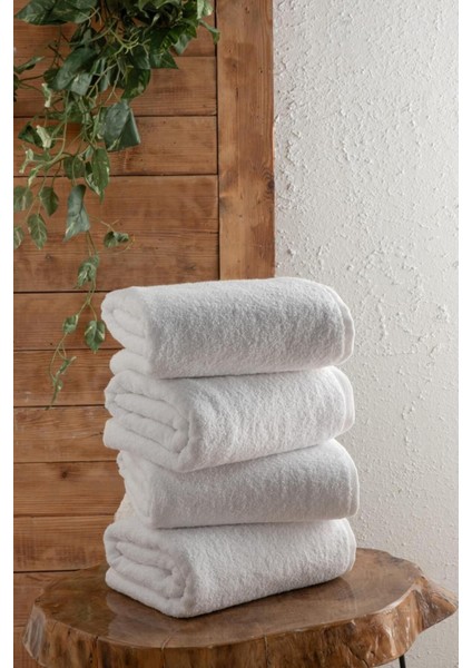 Dört Adet 50X90 cm Çift Dikişli Beyaz Banyo Havlusu Seti