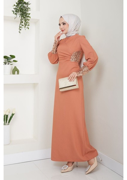 Kadın Giyim Abiye Moda Pul Aplikeli Incili Uzun Tesettür Abiye Elbise 2553 fiyatları